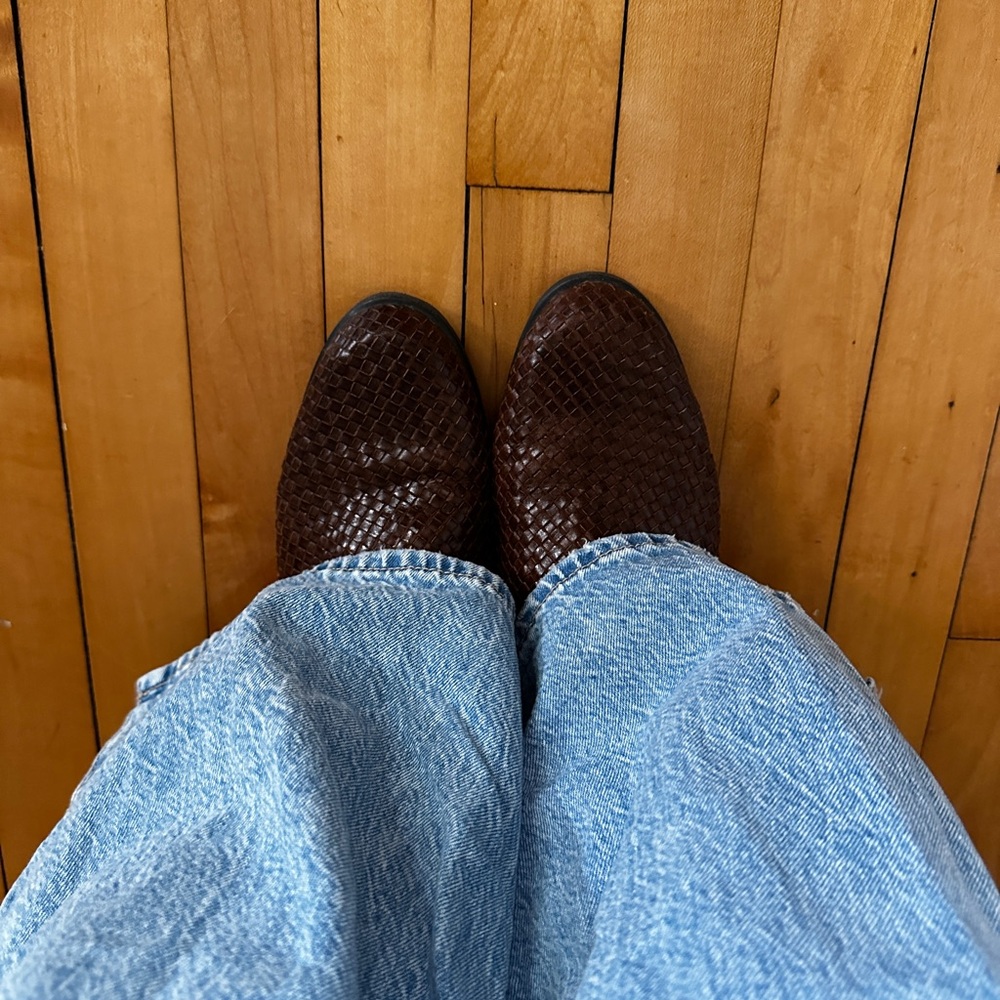 Woven Leather Heeled Mule